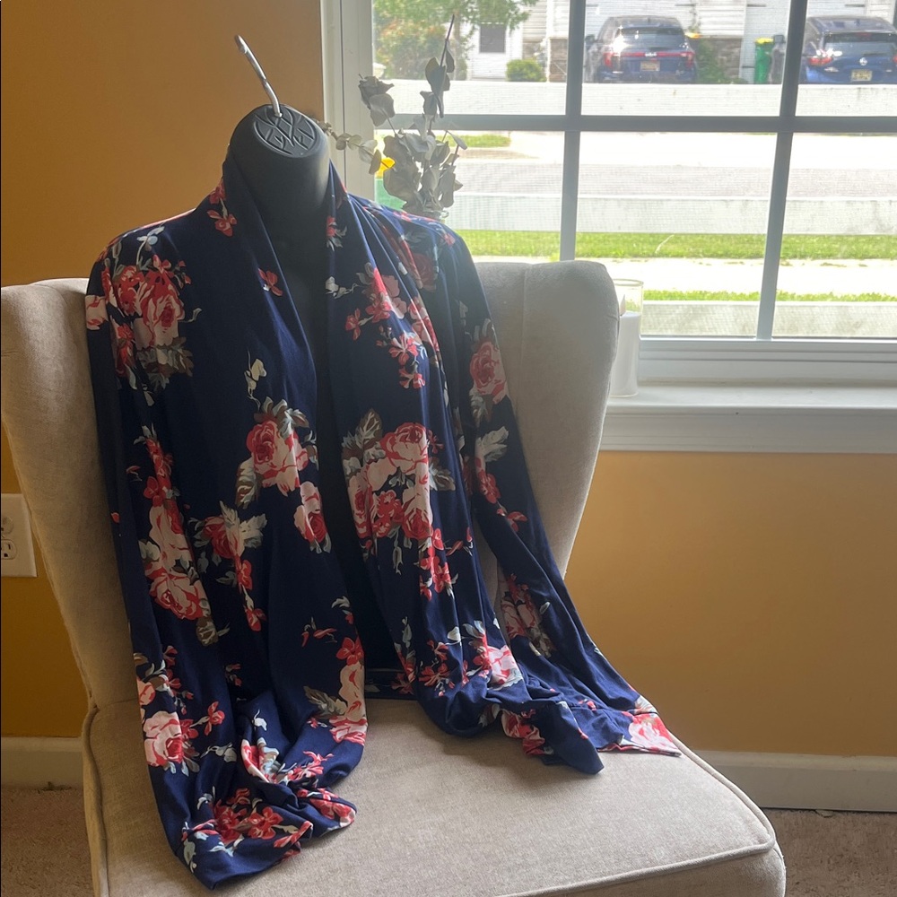 Navy Floral Women's Wrap Blouse